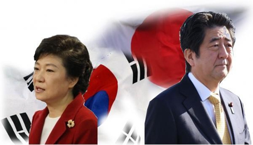 韩总统朴槿惠与安倍晋三。 韩总统朴槿惠与安倍晋三。